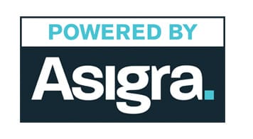 A logo for powered by asignaro