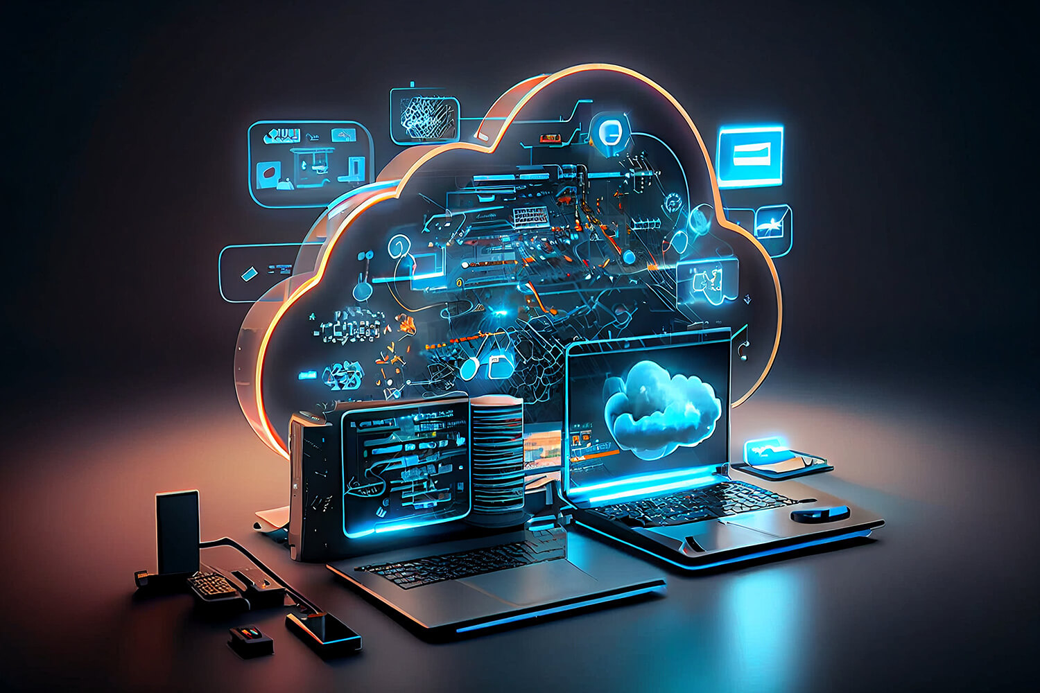 Cloud computing concept with devices.