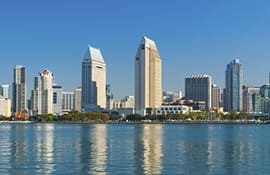 San Diego skyline with waterfront view.