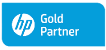 HP Gold Partner logo on blue background.